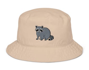 Raccoon Embroidered Wildlife Organic bucket hat