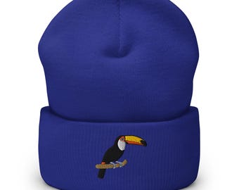 Toco Toucan Embroidered Beanie Hat - Tropical Bird Cuffed Knit Cap, Cozy & Stylish Gift for Bird Lovers