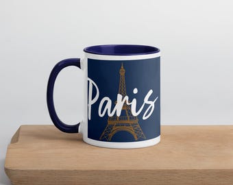 Paris Eifel Tower Mug - Color Inside Coffee Cup, Unique Gift for Travelers & Lovers of France, Cute Ceramic Drinkware