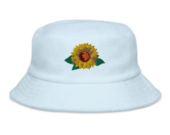 Sunflower Embroidered Unstructured terry cloth bucket hat