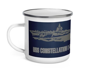 USS Constellation CV-64 Enamel Mug - Vintage Navy Ship Gift - Collectible Military Coffee Cup - Perfect for Navy Veterans