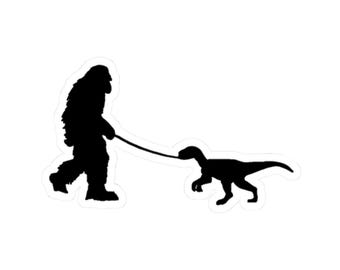Bigfoot Walking a Dinosaur Sticker - Funny Cryptid Vinyl Decal Kiss-Cut Stickers