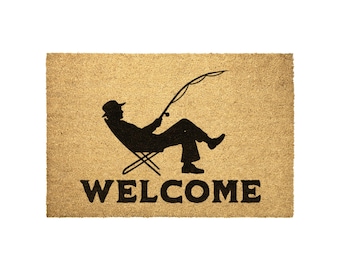 Hooked on Fishing Choir Welcome Mat – Rustic Fishing Doormat for Home, Cabin, Lodge, or Lake House