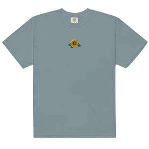 Embroidered Sunflower garment dyed t-shirt