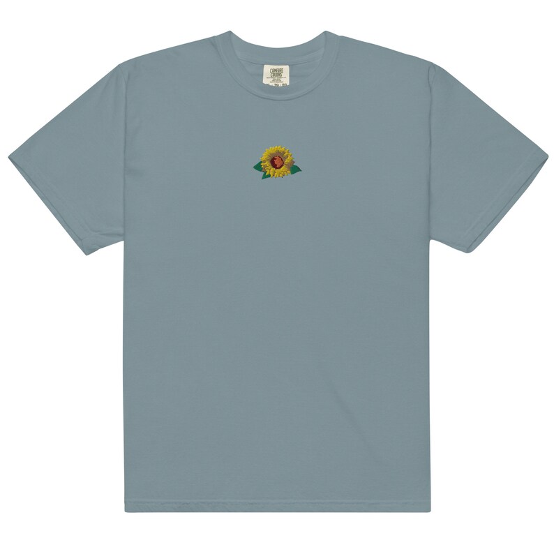 Embroidered Sunflower garment dyed t-shirt