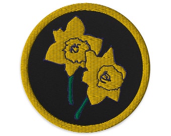 Spring Daffodils Embroidered Patches - 3 Inches Diameter Floral Patches for Jackets & Bags