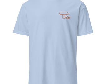 Orange Mushrooms Line Art Embroidered Short-Sleeve Unisex T-Shirt