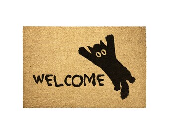 Flattened Black Cat Welcome Mat | Cute Door Decor, Pet Lover Gift, Non-Slip Flooring, Seasonal Welcome Home Rug