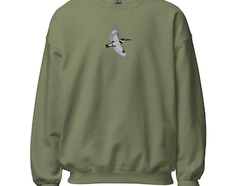 Flying Belted Kingfisher Embroidered Unisex Sweatshirt