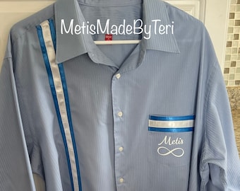 Men's Ribbon Shirt: Slim Fit Satin Stripe Native Design