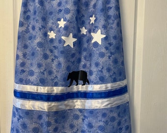 Teen Metis Ribbon Skirt: Blue Sunflower, Bear & Star Design