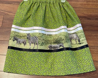 Girls' Metis Ribbon Skirt: Handmade Cotton Skirt with Zebra Border