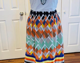 Handmade Metis Ribbon Skirt: Satin Diamond Pattern, Ceremonial Skirt