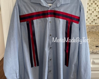 Men's Ribbon Shirt with Satin Ribbons - Eagle Design - Size 2XL