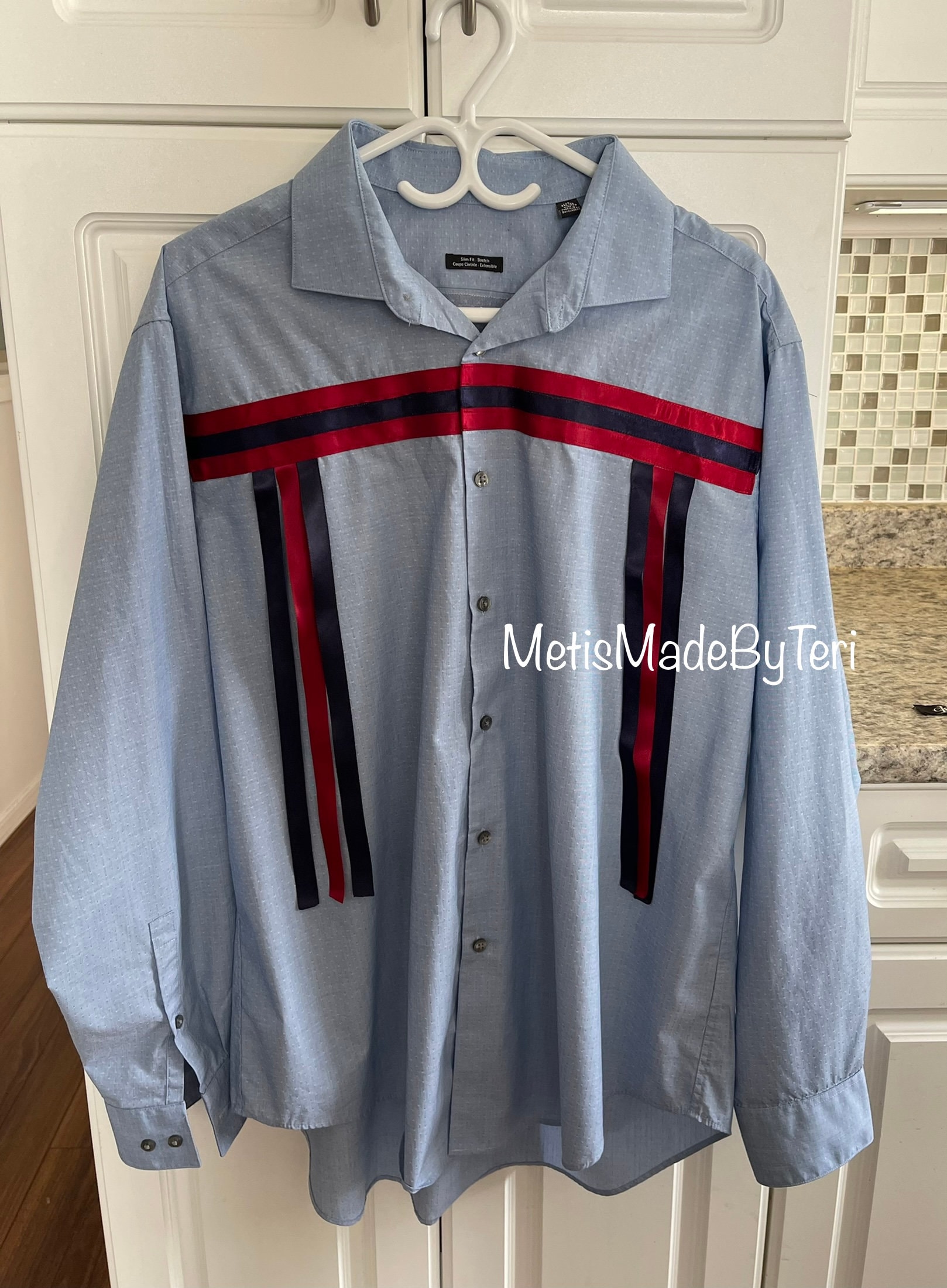Men’s ribbon shirt with satin ribbons it has an Eagle design on the back for that special Man in your life.