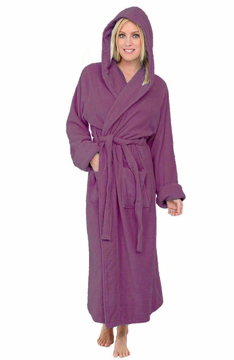UNISEX Luxury Dressing Gown 100/% Egyptian Cotton Terry Towelling Hooded Bathrobe