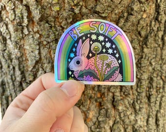 Holographic Rainbow Rabbit Sticker