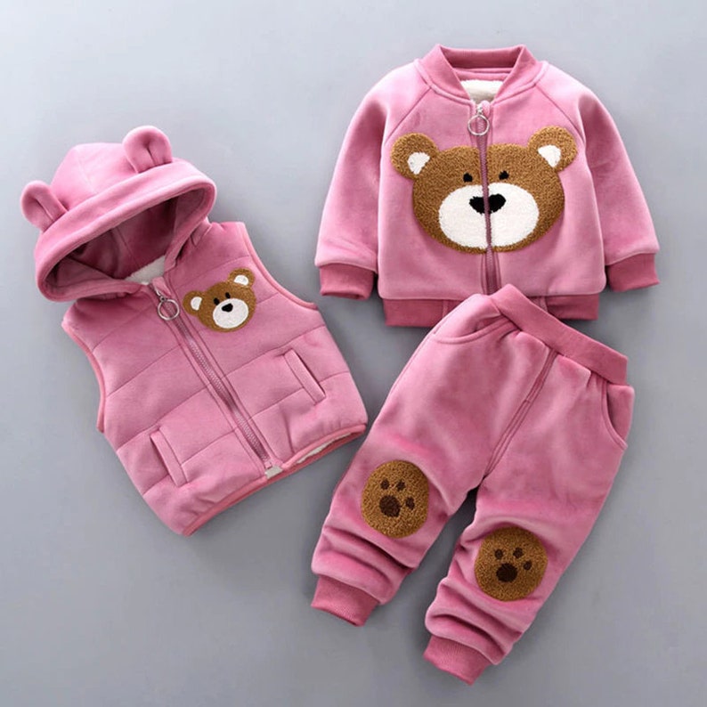 Autumn Winter Baby Boys Clothes Sets Thick Fleece Cartoon Bear Jacket