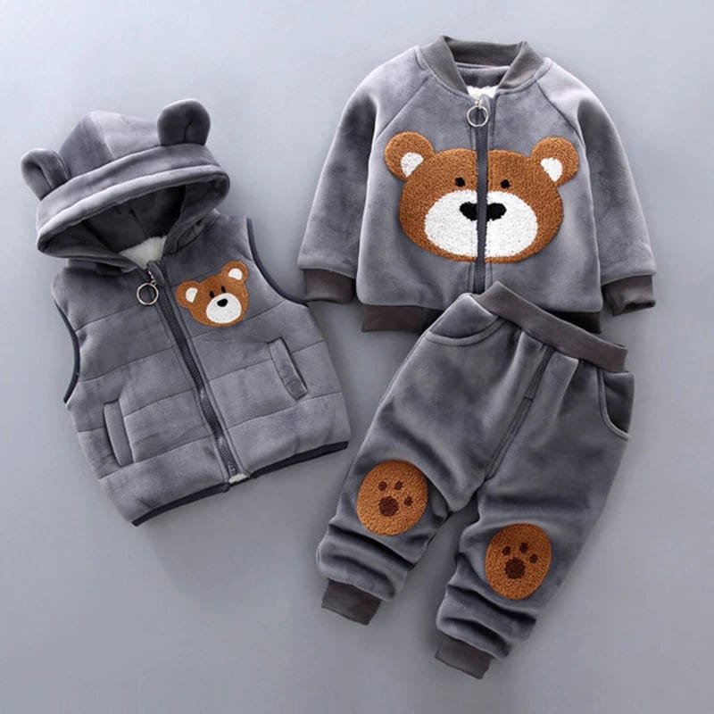 Autumn Winter Baby Boys Clothes Sets Thick Fleece Cartoon Bear