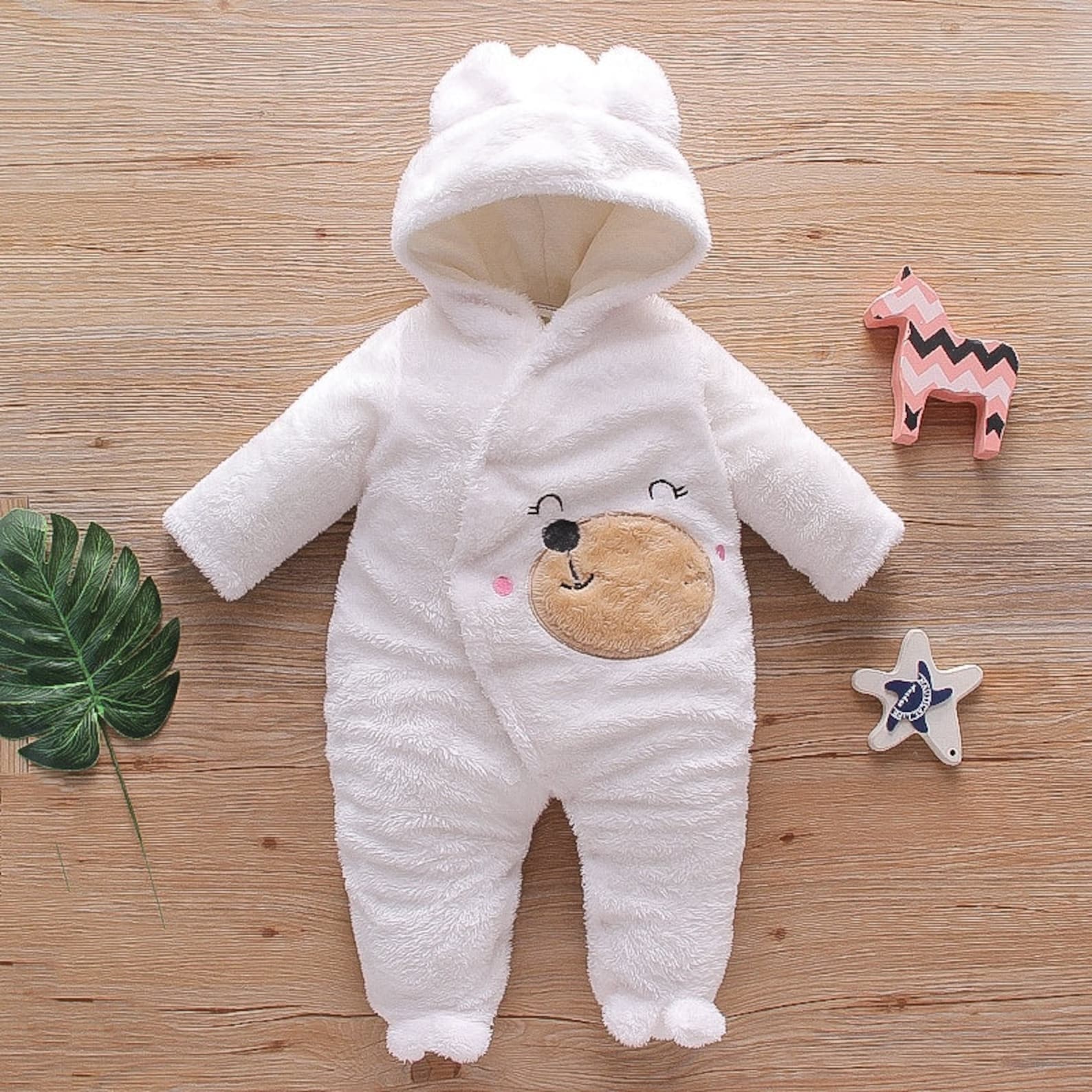 Baby Bear Warm Fleece Hooded Jumpsuit Baby Rompers Baby Warm Etsy