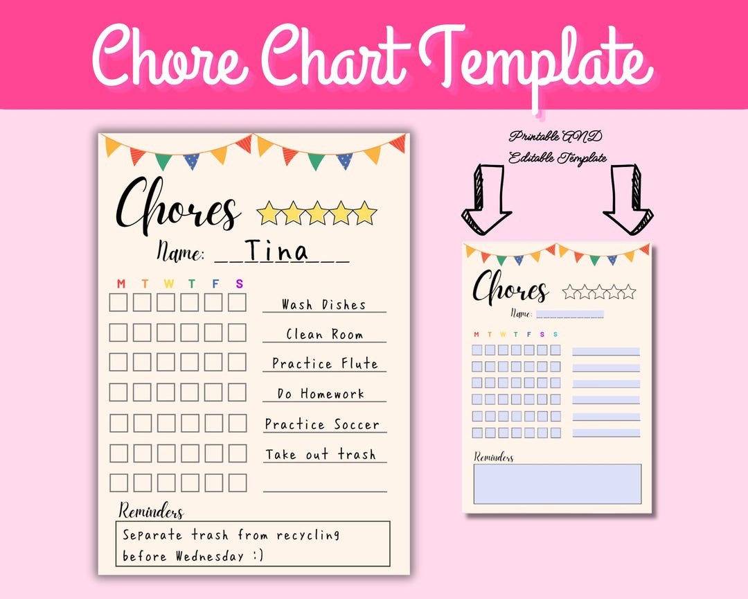INSTANT Printable Chore Chart for Kids and Families - Productivity ...