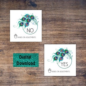 Cartes de consentement pour le yoga, professeurs de yoga, outils de yoga, cartes d'assistance et d'ajustement, autorisation, ajustement pratique, cartes oui ou non, plume de paon