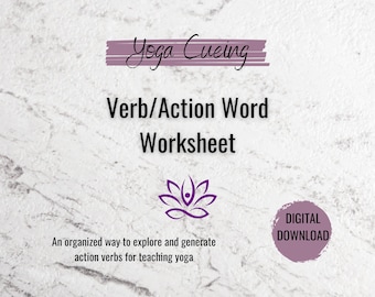 Yoga Cards, Yoga Cueing, Action Verb Worksheet, Yoga teacher training, Yoga Teacher Tools, Ready to Print, Instant Download, Printable