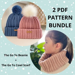 2 PATTERN BUNDLE, crochet easy beanie, crochet ribbed beanie, crochet stretchy beanie, beanie pattern, cowl scarf pattern, crochet cowl