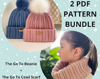 2 PATTERN BUNDLE, crochet easy beanie, crochet ribbed beanie, crochet stretchy beanie, beanie pattern, cowl scarf pattern, crochet cowl