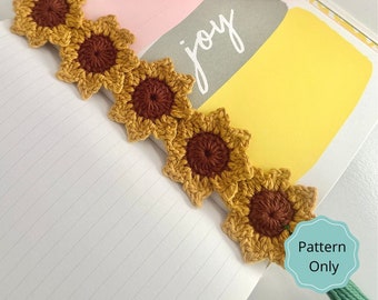 Sunflower chain bookmark pattern, crochet bookmark, flower bookmark,sunflower bookmark,crochet bookmark pattern,sunflower bookmark pattern,