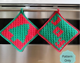 Festive hot pads/pot holders, 2 designs included, hot pad pattern, Christmas theme, C2C christmas pattern, C2C pattern, C2C graph pattern,