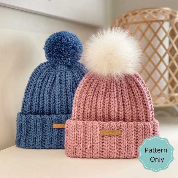 The Go To Beanie, 6 tailles incluses, modèle de bonnet, bonnet facile au crochet, bonnet côtelé au crochet, bonnet extensible au crochet. modèle de bonnet au crochet