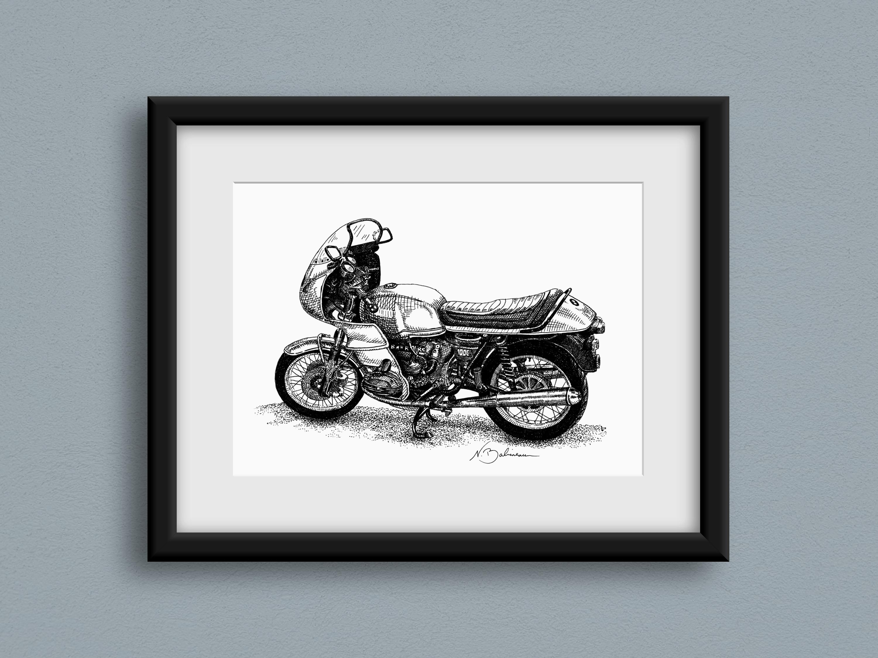 Vintage 1977 BMW R100RS Art Print: Vintage Motorcycle Pen & Ink ...