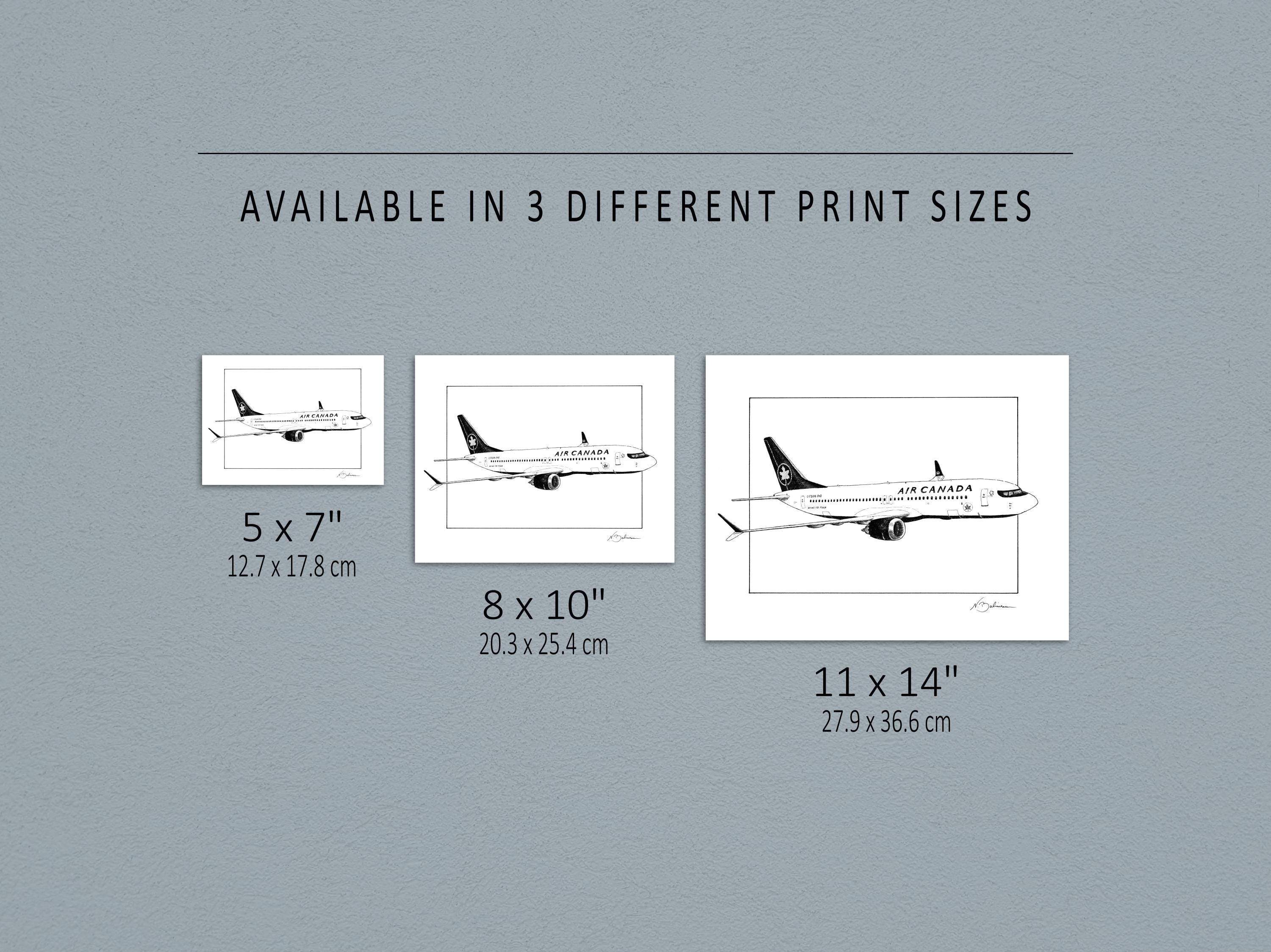 Air Canada Boeing 737 Max 8 Art Print: Aviation Pen & Ink Illustration