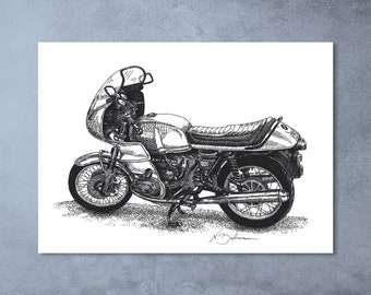 Vintage 1977 BMW R100RS, Motorcycle Illustration, Original Artwork, Pen & Ink Drawing, Art Print