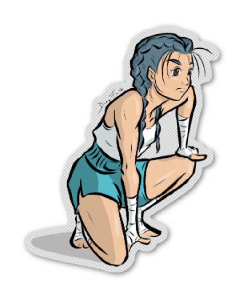Female Fighter Kneeling Clear Sticker - Etsy