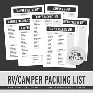 Letter Size - RV Camper Packing List - RV Camper Planner - RV Camper Check List - Charcoal