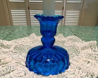 Vintage Colonial Blue Fenton Thumbprint Candle Holder