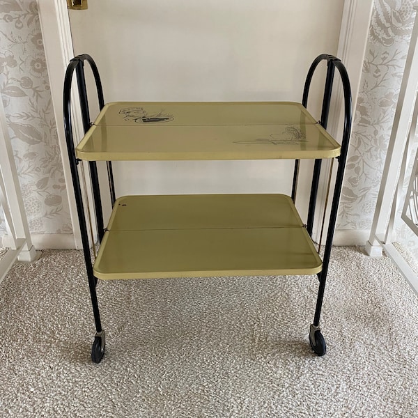 Vintage Folding Shelf Cart - Versa Table - Harvest Gold - Metal Kitchen / Laundry / Serving / Bar Cart
