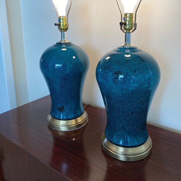 Fabulous Vintage 1970's Alsy Table Lamps! Pristine Condition! Beautiful Teal!