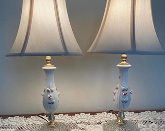 Vintage Capodimonte Porcelain Lamps: Hobnail Glass Base, Boudoir Accent