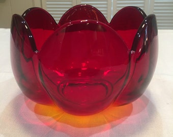 Vintage Red Amberina Bowl Vase: Lotus Flower Shape - Possibly Heisey/ Viking Glass