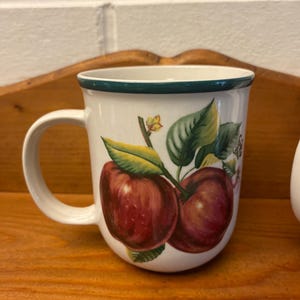 Vintage Set of 6 Coffee Mugs - Casuals by China Pearl Apple Motif Ceramic