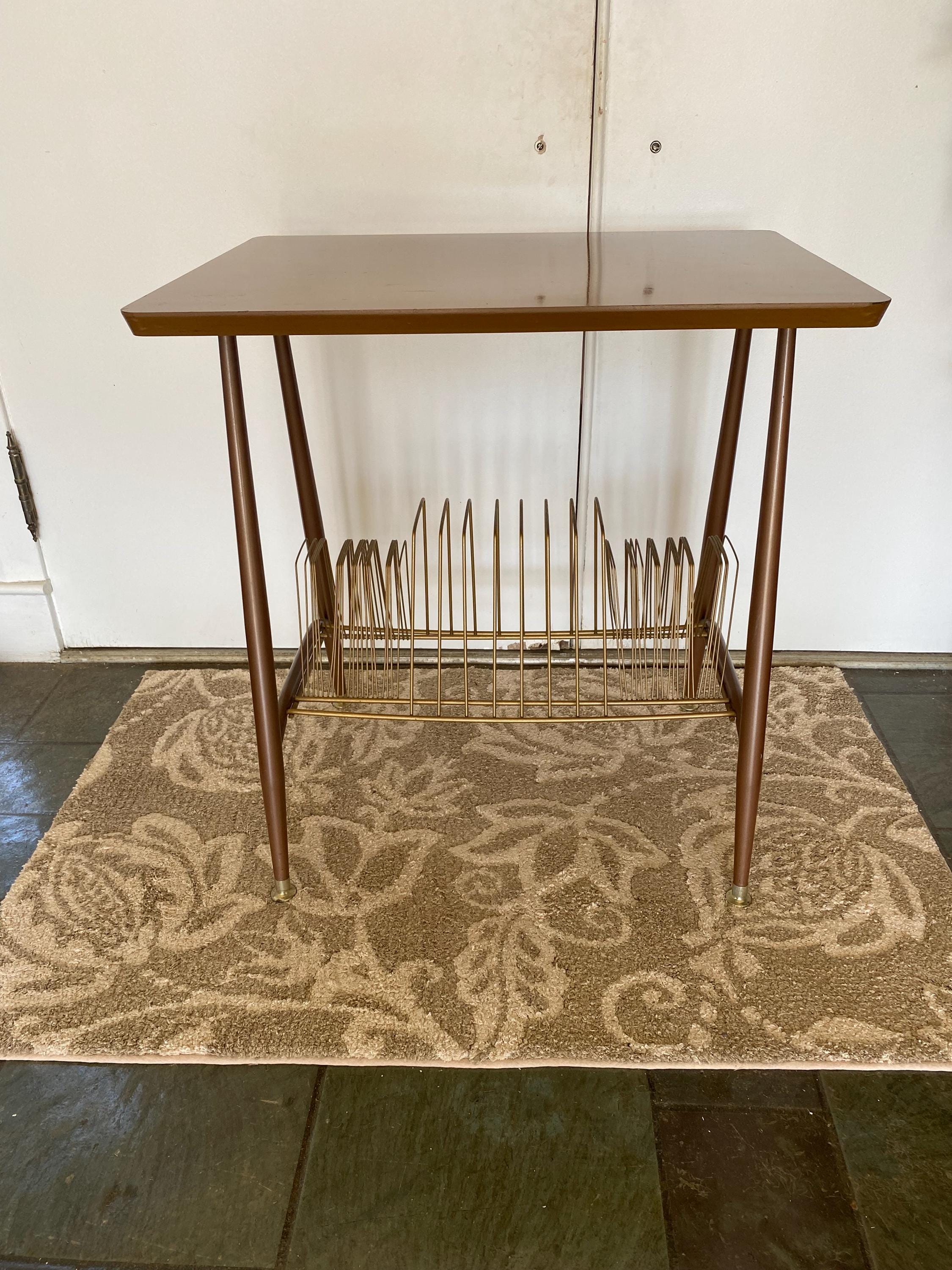 Vintage Mid Century Modern Style Walnut Top Stereo Table Stand with Vinyl LP Storage