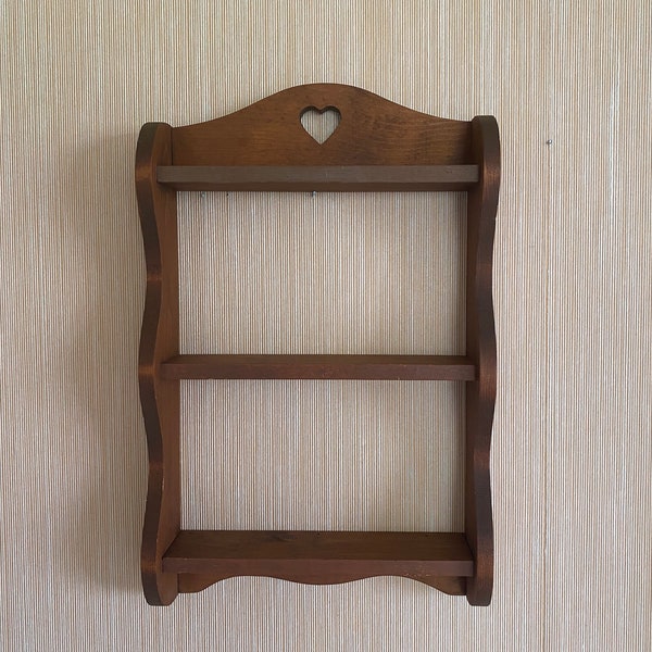 Adorable Vintage Country Farmhouse Wall Shelf / Cabinet / Dark Pine Wood / Country Heart Cutout