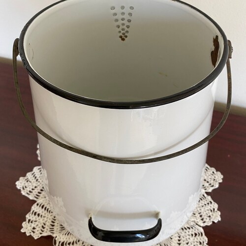 Very Large Vintage order Farmhouse / Cowboy Coffee / Tea / Water Kettle - White with Black Enamelware