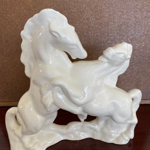 Vintage Ceramic White Horses 10 x 11 inches