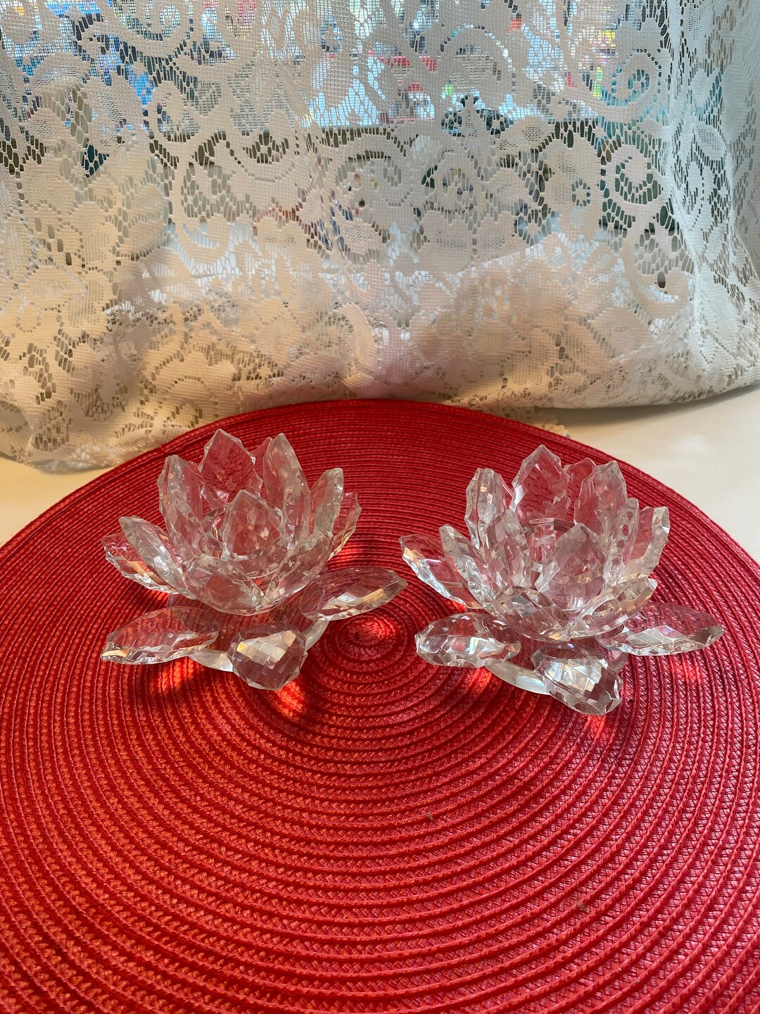 Shannon Crystal Lotus Candle Holders Excellent Condition Etsy
