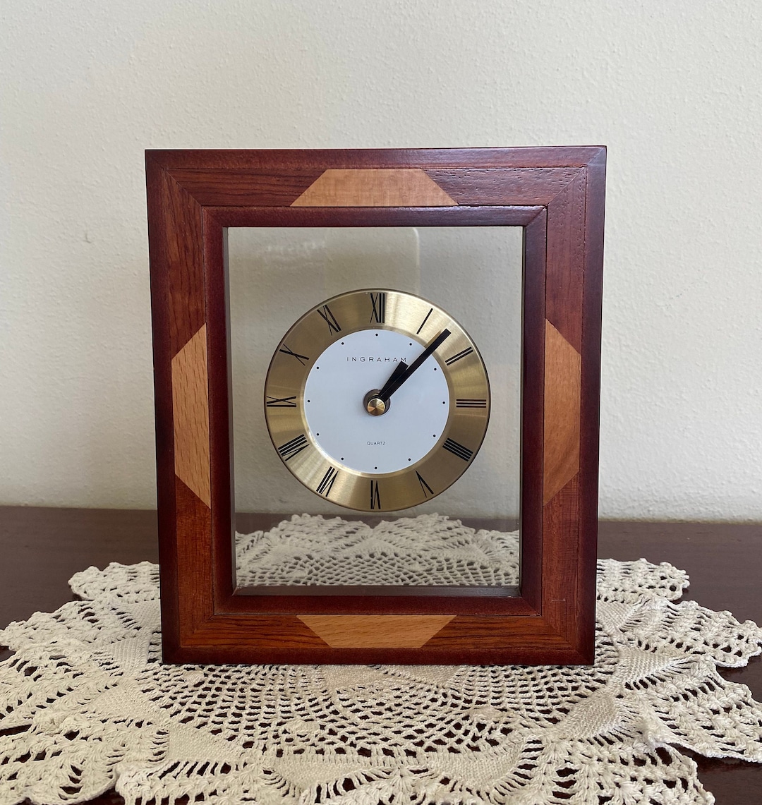 Beautiful Ingraham Table Top Quartz Clock With Two-toned Wood