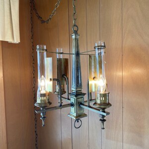 Beautiful Vintage Brass Hurricane Swag Chandelier Hubbarton Forge image 5